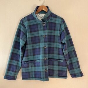 Vermont Country Sz M Terry Plaid Fleece Cardigan Sweater Plush Cozy Top Jacket